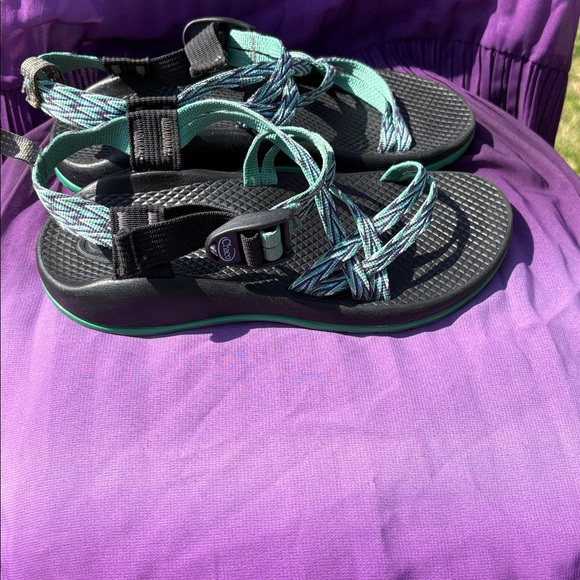 Chaco kids Black Footbed Sandals with Mint and Lavender Straps - Picture 6 of 8